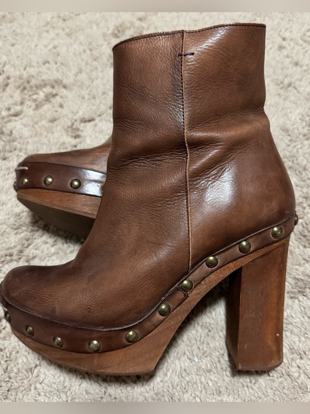 Vintage leather and wood bottom heeled boots
